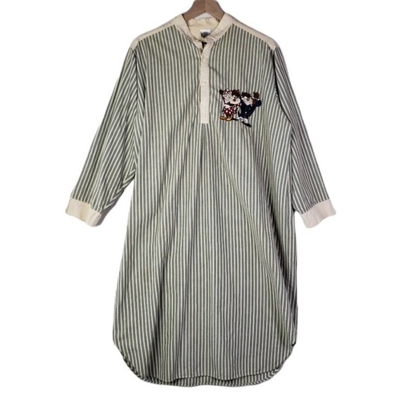 Acme Clothing Looney Tunes Stripe Nightgown Taz M Tasmanian Devil Embroidery PJs - Picture 1 of 10